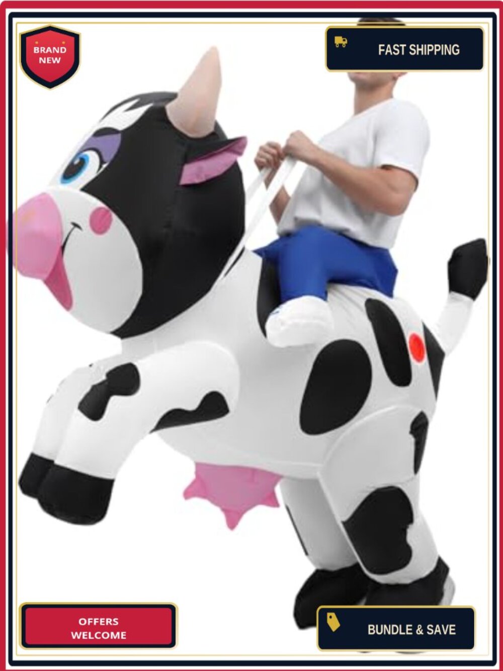 Inflatable Cow Costume Adult Ride On Blow Up Halloween Fancy Dress